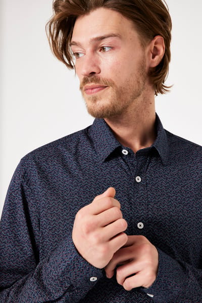 GARCIA Heren Print Overhemd Blauw Lange mouw