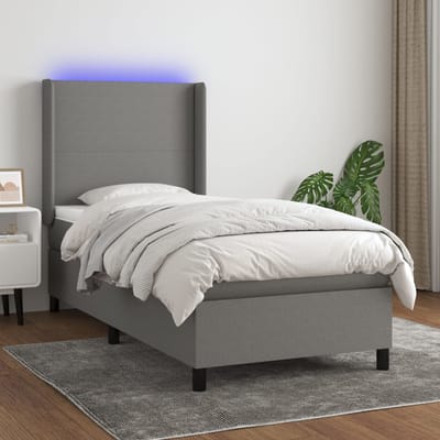 vidaXL - Boxspring - met - matras - en - LED - stof - donkergrijs - 90x190 - cm