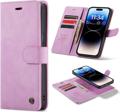 Casemania Hoesje Geschikt voor Apple iPhone 14 Pro Pastel Lila - 2 in 1 Magnetic Book Case