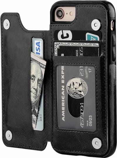 ShieldCase telefoonhoesje geschikt voor Apple iPhone 8 / 7 wallet case - zwart - Bookcase hoesje portemonnee - Walletcase flipcase shockproof hoesje pasjeshouder