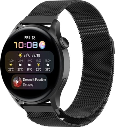 Milanees bandje - geschikt voor Huawei Watch GT Runner 2 / GT 2(e) 46 mm / GT 3 / 4 / 5 (Pro) 46 mm / Watch 3 (Pro) / Watch 4 (Pro) / GT 6 (PRO) 46mm - zwart