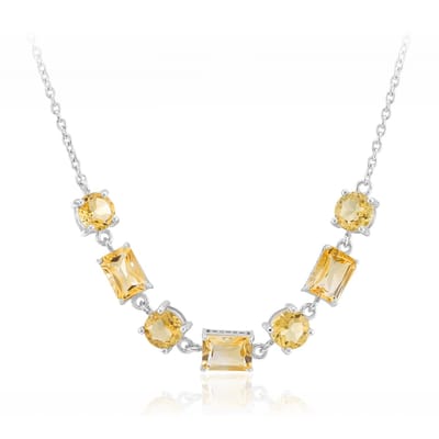 Cavill - Zilveren Halsketting 925 Sterling Zilver Rhodium - Braziliaanse Citrien 4.86 Ct - Achthoekig & Rond Geslepen - Elegant 45.7 cm