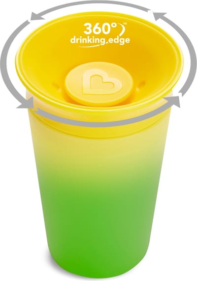 Munchkin Miracle Anti-Lek 360° Drinkbeker - Sippy Cup - Veranderd van Kleur - Warmtegevoelig - Oefenbeker voor Baby en Kind - 266ml - Geel/Groen