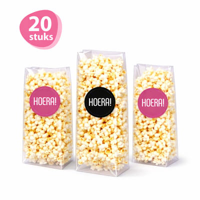 Transparante Blokbodemzakjes - 20 stuks - 8 x 5 x 25cm - Inclusief Sluitstickers - Traktatie Zakjes - Snoepzakjes, School & Uitdeelzakjes - Cellofaanzakjes Transparant - Isa's Friends