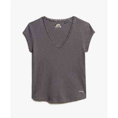 Superdry Athletic Essentials top met V-hals en Kanten Rand Donkergrijs Grootte: 38-40