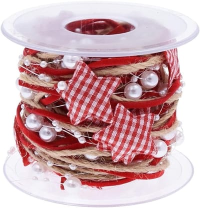 Decoratieve Parelslinger van 5 m met Sterrenribbon, Bead Ribbon voor Feestelijke Versieringen en Tafeldecoratie voor Bruiloften, Kerst en Valentijnsdag