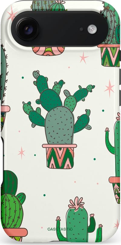 Casetastic hoesje geschikt voor Apple iPhone Air - MagSafe - Dubbellaagse bescherming - Zonnige Cactus - Fashion Case - Wit Saliegroen Lichtgrijs