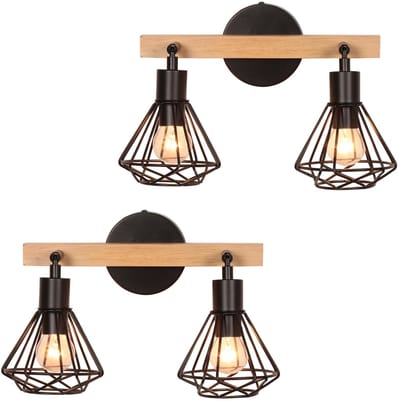 2 Stuks Industrieel Wandlampen Dubbelkoppig Wandlamp E27 voor Slaapkamer Zwart
