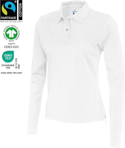 Cottover POLO PIQUE LONG SLEEVE LADY - GOTS GECERTIFICEERD 141017 - Wit - XS