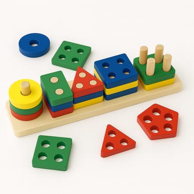 Bextunio Houten Vormen Sorteerbord – 5 vormen & 5 kleuren – Educatief Blokkenbord (Vanaf 1 Jaar)