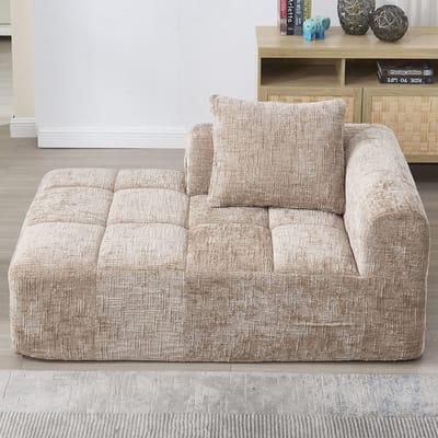 PugsdrlyComfortabele chaise longue, geen montage nodig, zachte bank met kussen, zijvakken voor afstandsbediening en mobiele telefoon, verzorgd en elegant, kleur kaki