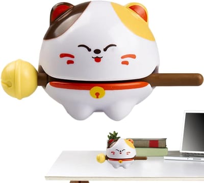 Houten blok-instrument - Gelukskat tempelblok - Muziek maken - Uniek cartoon dier - 12 x 8 x 6 cm - Multicolor