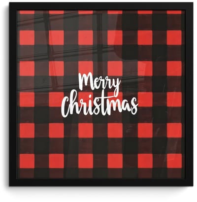 Poster in lijst - Fotolijst 40x40 cm - Posters - Geruit - Rood - Tekst - Christmas - Posterlijst zwart - Decoratie - Wanddecoratie woonkamer - Muurdecoratie slaapkamer