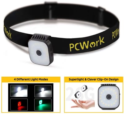 PCW12E LED clip hoofdlamp 200 lumen oplaadbaar USB C met clip en hoofdband IPX4 rood groen knipper