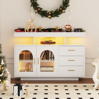 Buffetkast - 120x40x80 cm - Koffiebar met 16 Kleuren LED - 3 Laden en Kast - Hoogglans - Wit