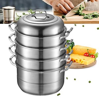 Stoompan Roestvrij Staal - Couscous Pan - Gezond Koken - Vijf Lagen Capaciteit - 32 cm Diameter - Zilver