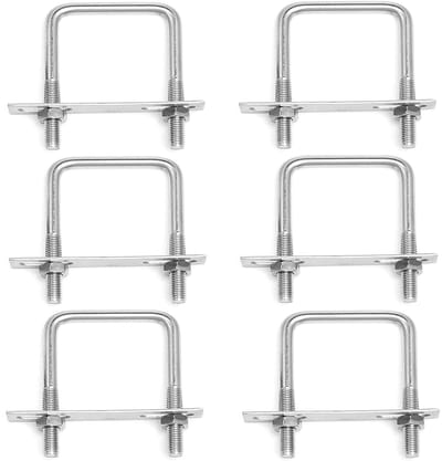 Dailygoods - Vierkante U-bouten, 6 stuks, M8, 60 x 100 mm, met moeren en frameplaat, slepen- en reparatieschroeven