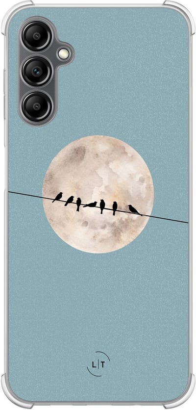 Shockproof hoesje - Geschikt voor Samsung Galaxy A14 5G - Moon birds - Extra sterke case - TPU/polycarbonaat - Print / Illustratie - Blauw, Transparant