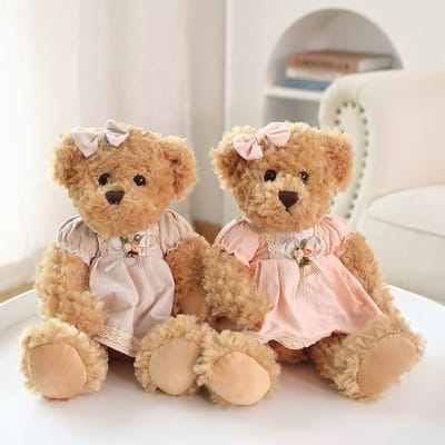 2 Stuks 26Cm Schattig Koppel Teddybeer Pluche Speelgoed Kawaii Jurk Beer Poppen Gevuld Zacht Speelgoed Voor Meisjes Baby Vriendin Cadeaus brown