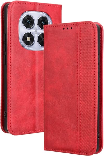 Coverup Hoesje - Geschikt voor Xiaomi Redmi Note 14 Pro 5G / Pro+ / Poco X7 Hoesje - Coverup Vintage Style Book Case - Rood