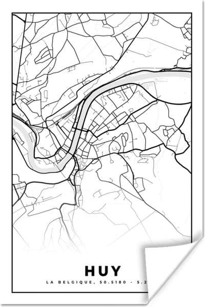 Poster Stadskaart – Plattegrond – België – Zwart Wit – Huy – Kaart - 120x180 cm XXL