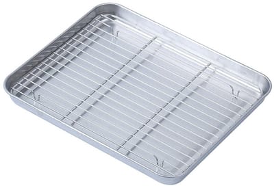 Dailygoods- Bakplaat Roestvrij Staal - Bakpan met Rekset - Vaatwasser Veilig - Verdikte Constructie - Antikromtrekken - Gemakkelijk Schoonmaken