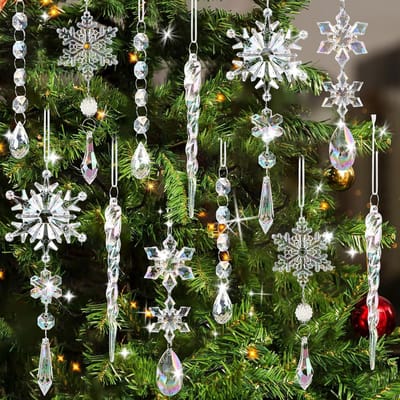 Kerstboomversiering, 18 stuks, acryl sneeuwvlokken, hanger, kerstdecoratie-gekleurd