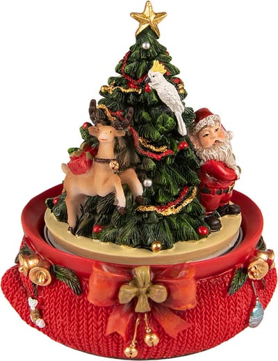 Clayre & Eef Muziekdoos Kerstboom 14 cm Rood Polyresin Kerstdecoratie Beeld