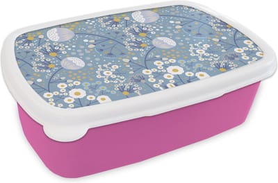 Broodtrommel Roze - Lunchbox - Brooddoos - Patronen - Kamille - Bloemen - 18x12x6 cm - Kinderen - Meisje