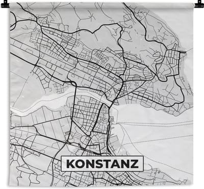 Wandkleed - Wanddoek - Duitsland - Plattegrond - Kostanz - Kaart - Stadskaart - 180x180 cm - Wandtapijt