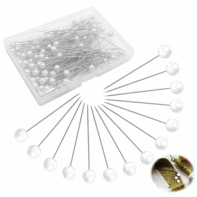 100 stuks naainaalden, spelden, 65 mm ronde nepkraalspelden met kop, groot, inclusief opbergdoos voor kleermakerssieraden naaien, zomen, handwerk, doe-het-zelf, decoratie, naaiprojecten, kunsthandwerk