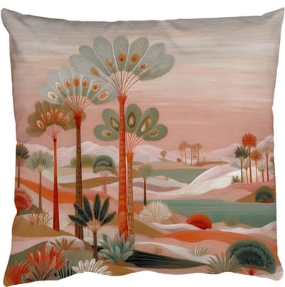 Sierkussens - Kussentjes Woonkamer - 50x50 cm - Roze landschap - Palmen - Water