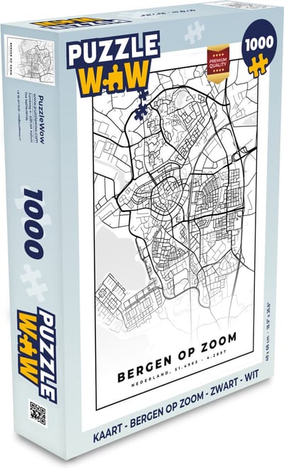 Puzzel Kaart - Bergen op Zoom - Zwart - Wit - Legpuzzel - Puzzel 1000 stukjes volwassenen