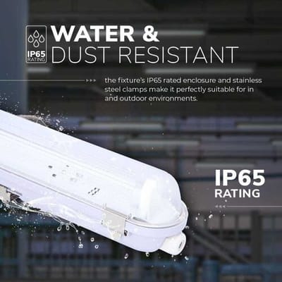 HOFTRONIC LED TL Armatuur 60cm - IP65 Waterdicht - T8 (G13) Fitting - Enkelvoudig voor één LED Buis en Koppelbaar - Met RVS Clips