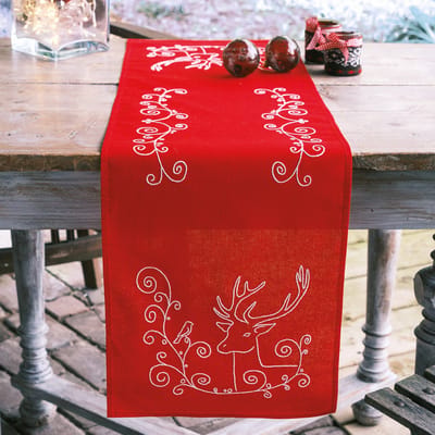 Vervaco - Loper kit - Kerst - Eland en vogeltje - PN-0147915 - Borduren - Borduurpakket - Borduurpakket volwassenen - Borduurpakket kind