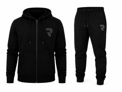 Modieuze Zwarte Heren Joggingpak met Ritssluiting en Comfortabele Elastische Tailleband - 70% Katoen-Zwart-S
