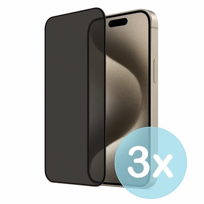 Privacy Screenprotector Geschikt voor iPhone 15 Pro Max – Anti-Gluren – Krasbestendig Gehard Glas 9H – Volledige Dekking – 3-Pack – FuturiQ