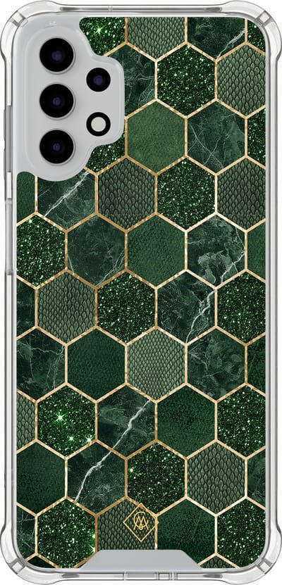 Casimoda® hoesje - Geschikt voor Samsung Galaxy A13 4G - Kubus Groen - Shockproof case - Extra sterk - TPU/polycarbonaat - Groen, Transparant