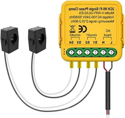 Slimme Stroommeter - Energiedisplay - Energieverbruik Monitoren - Twee Kanalen - 80A - Geel