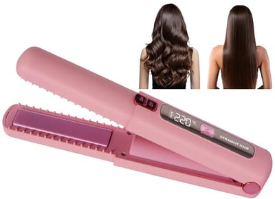 longziming -2-in-1 Draadloze Stijltang Roze - Haarstijler & Krultang - Haarstyling Tool - Snel Opwarmen - Instelbare Temperatuur - Keramiek & Toermalijn - Pluisvrij & Glanzend Resultaat - 1 Stuk