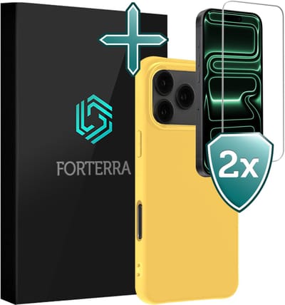 Hoesje Met 2x Screenprotector - Geschikt voor Apple iPhone 17 Pro Max - Sterk & Shockproof - Telefoon Hoes - Back Cover - Siliconen Case - Geel