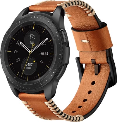 Strap-it Smartwatch bandje 20mm leer - stitched leren band geschikt voor Samsung Galaxy Watch 7 - 40 & 44mm / Watch 6 (Classic) / Watch 5 (Pro) / Watch 4 (Classic) / Watch FE / Watch 3 - 41mm / Watch 1 - 42mm / Watch Active (2)(bruin)