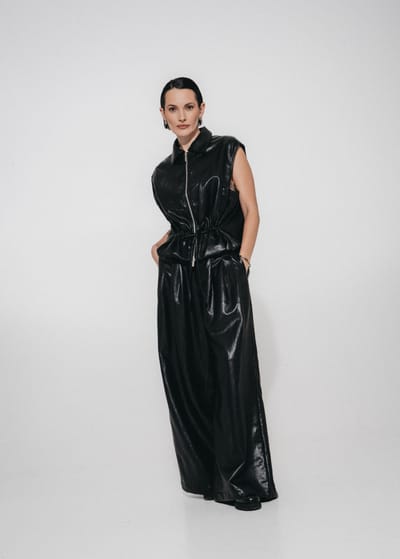 Sienna eco leather wide-leg  pants | Black - Black / S