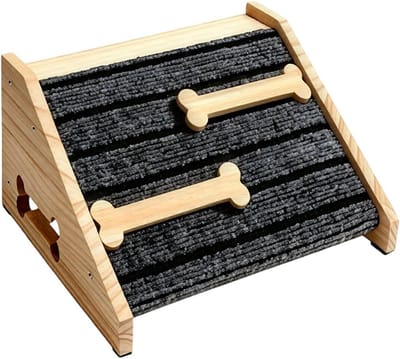 Huisdierhelling Hout - Honden trap - Hulp bij klimmen - Antislip vilten pad - 30x15x25 cm - Natuurlijk