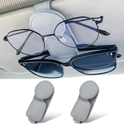 Zonnebrilhouder voor auto Zonneklep - 2 Stuks - Zonnebrilhouder voor Autovizier - Grijs - Magnetische Lederen Zonnebril Brillenhanger Clip - Brilhouder - voor Auto Zonneklep Accessoires - Magnetische Brilhouder - Vizier Zonnebril Houder Clip