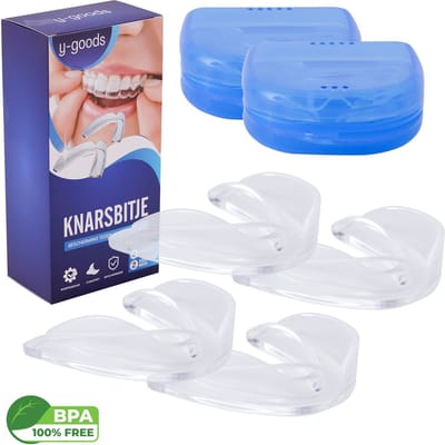 Y-Goods Knarsbitje 8 stuks – small en medium voor perfecte pasvorm – BPA-vrij anti knarsbitje met opbergdoos