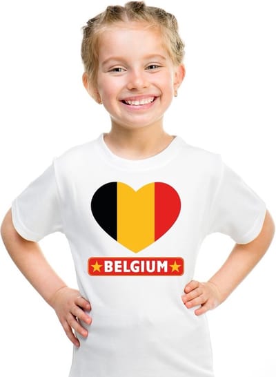 Belgie Supporters t-shirt - kinderen - hartjes vlag - wit - korte mouwen - sport - kleding 110/116