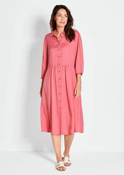 Jurk met overhemdkraag en steekzakken - koraalrood - Gr. 20 van Goldner Fashion