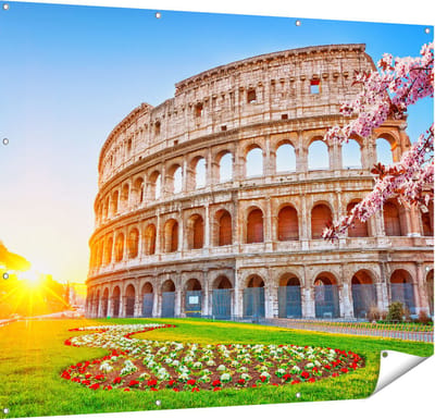 Gards Tuinposter Colosseum bij Zonsopgang in Rome, Itali� - 150x120 cm - Tuindoek - Tuindecoratie - Wanddecoratie buiten - Tuinschilderij