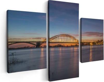 Artaza Canvas Schilderij Drieluik Waalbrug in Nijmegen  - 90x60 - Foto Op Canvas - Canvas Print